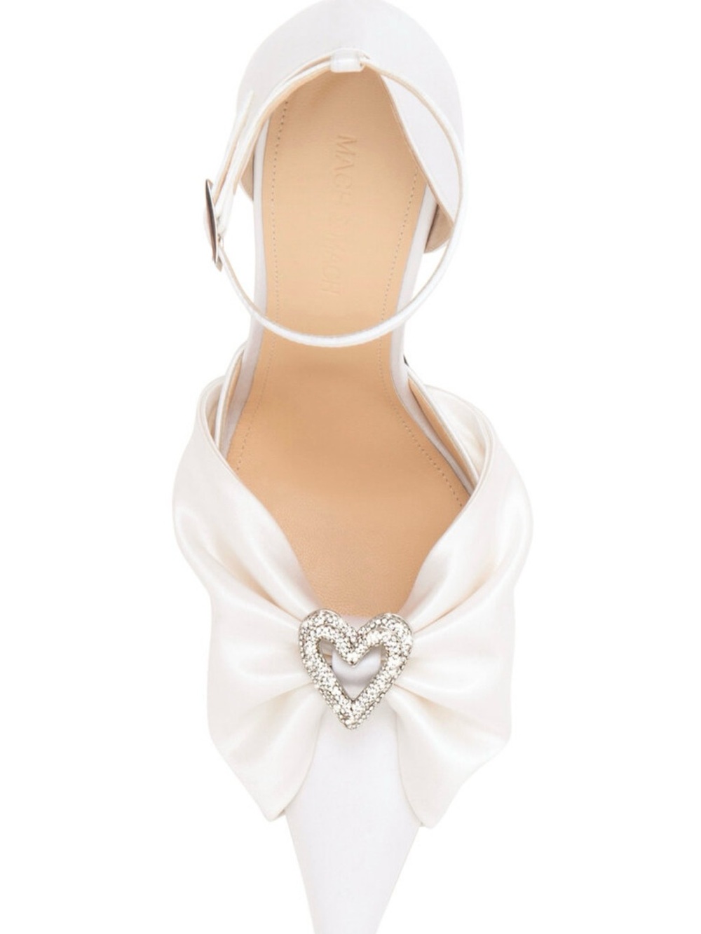 MACH & MACH Crystal Heart 110 Ivory Satin Pumps EU 38